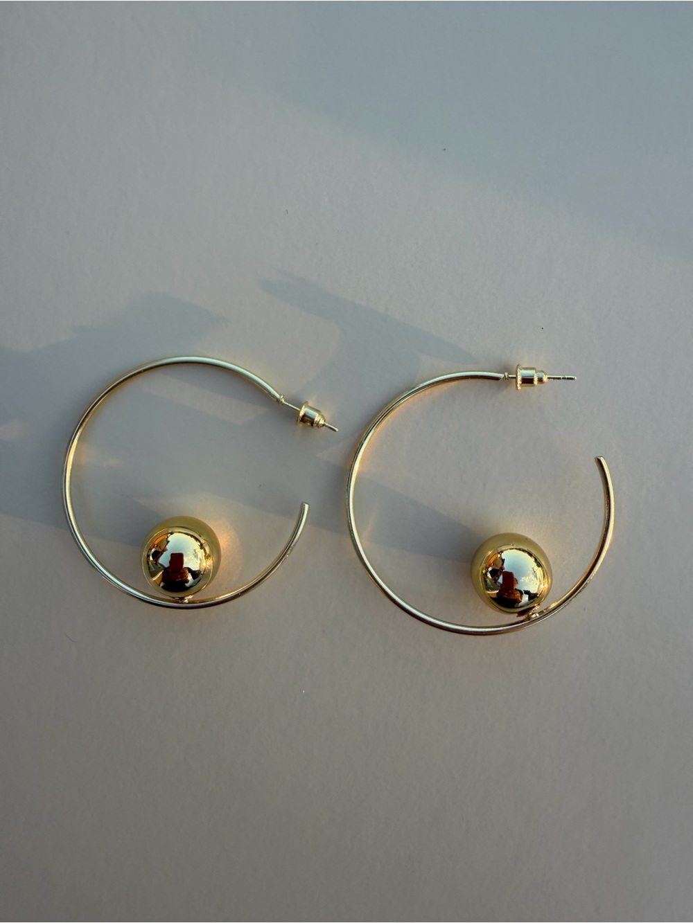 Gold Hoop Earrings with Polished Ball Accent - Women Jewelry